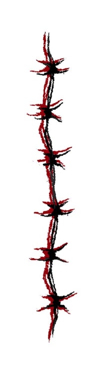a drawing of a red and black barbed wire on a white background